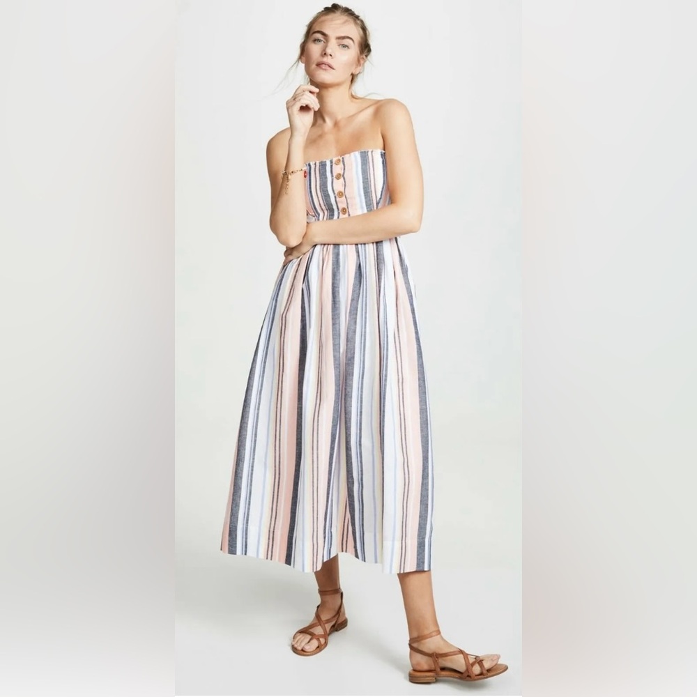 {Free People} Lilah Multi Striped Pleated Midi Dress